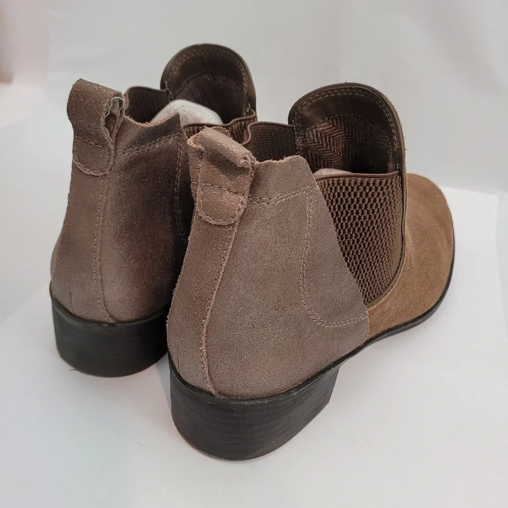 Aetrex Beth Chelsea Boots Women 8.5 Brown Suede Metallic Bronze Ankle EB414